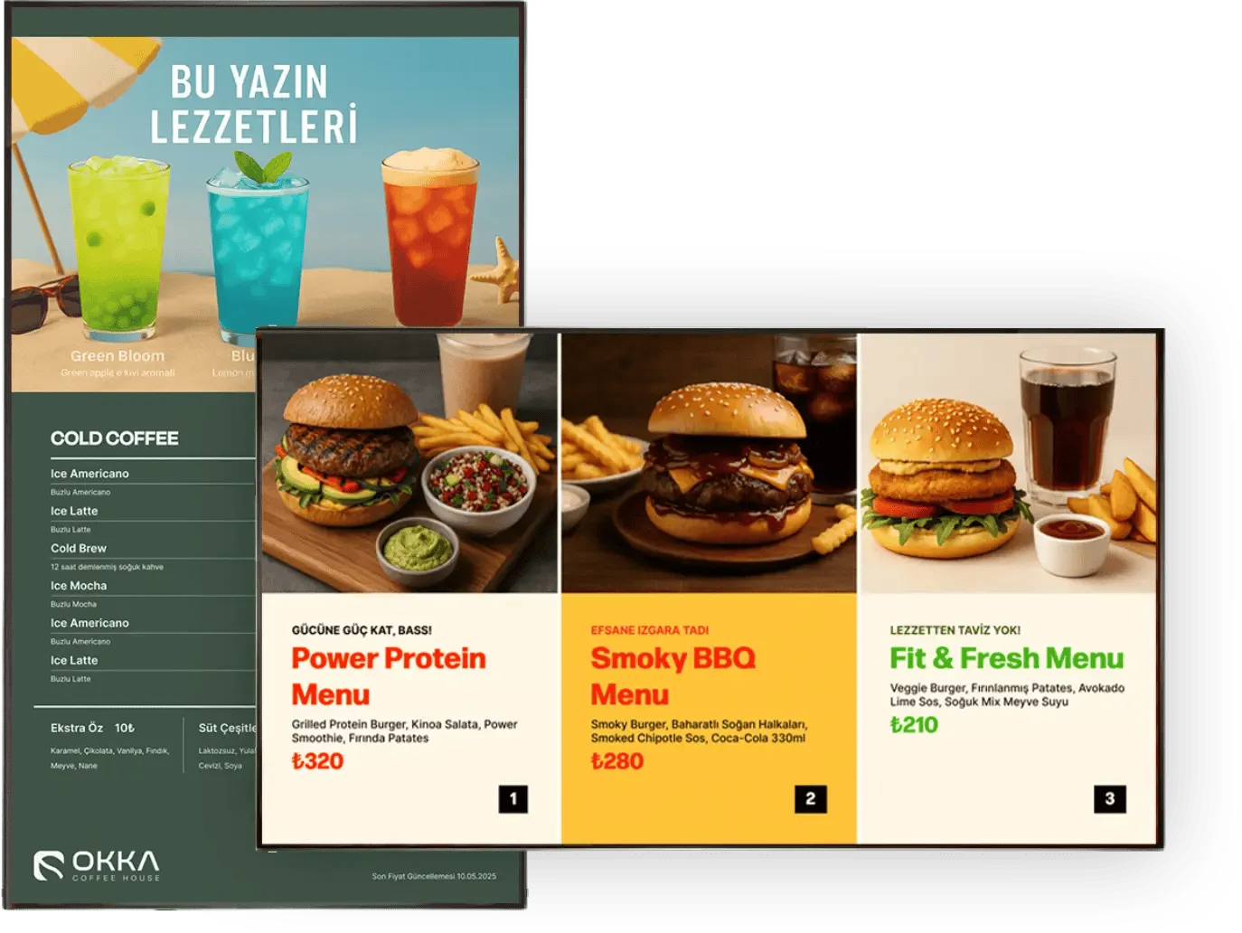 Kafede Menulux dijital menuboard ekranı, modern menü ekranı ile fiyat ve ürünlerin anlık güncellenmesi