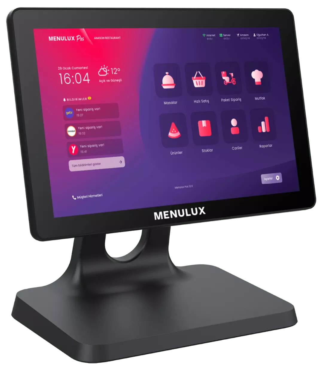 Menulux POS Sistemi - Dashboard ekranı