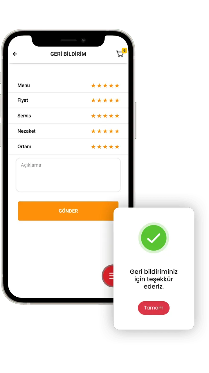 Menulux Dijital QR Menü, Restaurant Qr Menu Programı, Dijital Karekod Menü, Geri bildirim anket ekranı