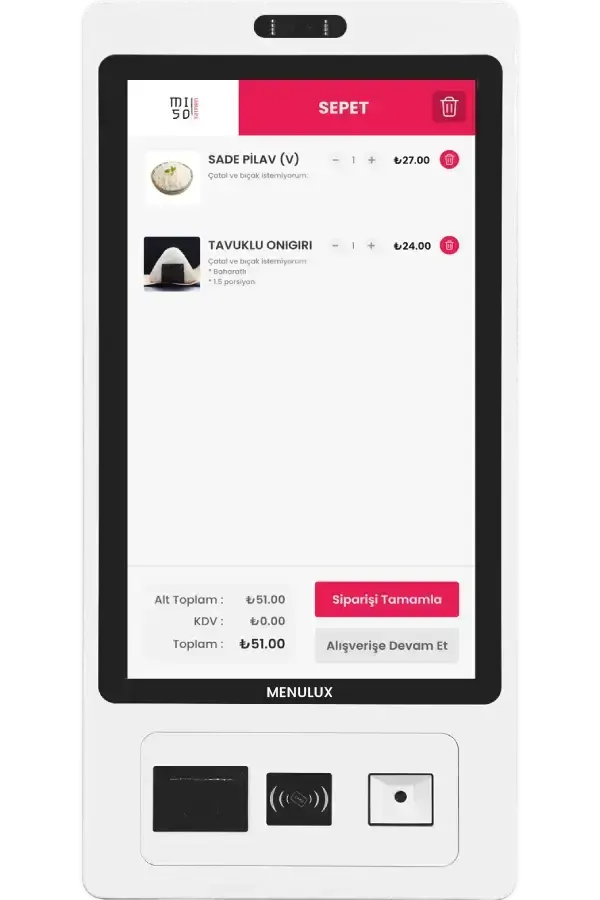 Menulux Self-Order Sistemi - iDisplay masalar ekranı